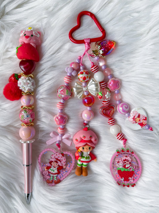 Strawberry Dream Bundle - Beaded Keychain & Pen